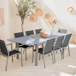 Set tavolo da giardino allungabile in alluminio con 8 sedie