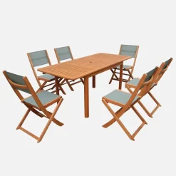 Set tavolo da giardino allungabile in legno di eucalipto con 6 sedie