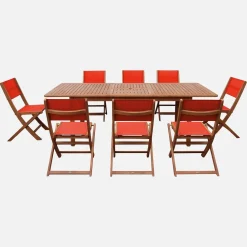 Set tavolo da giardino allungabile in legno di eucalipto con 8 sedie