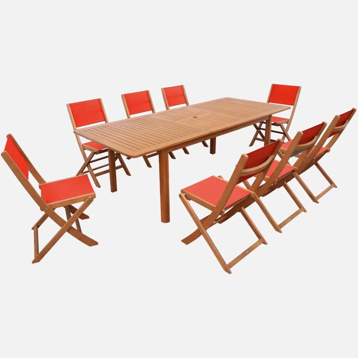 Set tavolo da giardino allungabile in legno di eucalipto con 8 sedie