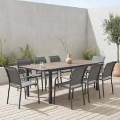 Set tavolo da giardino allungabile in alluminio effetto legno con 8 sedie