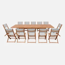 Set tavolo da giardino allungabile in legno di eucalipto con 12 sedie