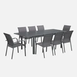 Set tavolo da giardino allungabile in alluminio con 8 sedie