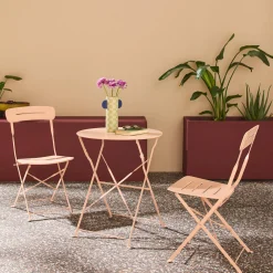 Set tavolo da giardino bistrot pieghevole rotondo in acciaio, 2 sedie