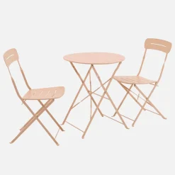 Set tavolo da giardino bistrot pieghevole rotondo in acciaio, 2 sedie