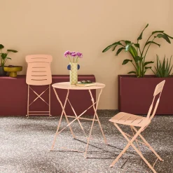 Set tavolo da giardino bistrot pieghevole rotondo in acciaio, 2 sedie