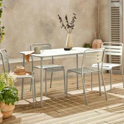 Set tavolo da giardino bistrot in metallo con 4 sedie, 120cm
