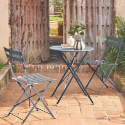 Set tavolo da giardino bistrot pieghevole in acciaio con 2 sedie, Ø60cm