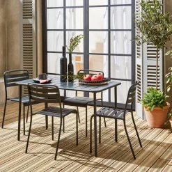 Set tavolo da giardino bistrot in metallo con 4 sedie, 120cm