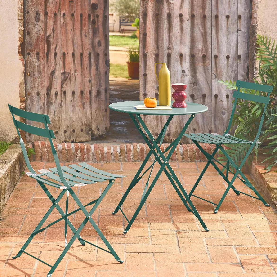 Set tavolo da giardino bistrot pieghevole in acciaio con 2 sedie, Ø60cm