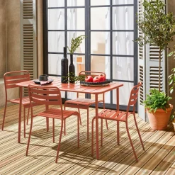 Set tavolo da giardino bistrot in metallo con 4 sedie, 120cm