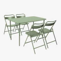 Set tavolo da giardino bistrot pieghevole in acciaio con 4 sedie, 120cm