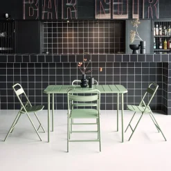 Set tavolo da giardino bistrot pieghevole in acciaio con 4 sedie, 120cm