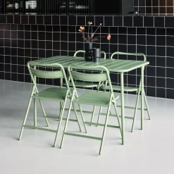 Set tavolo da giardino bistrot pieghevole in acciaio con 4 sedie, 120cm