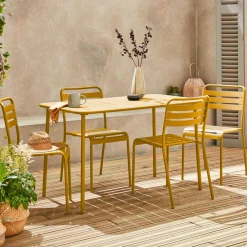 Set tavolo da giardino bistrot in metallo con 4 sedie, 120cm