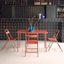Set tavolo da giardino bistrot pieghevole in acciaio con 4 sedie, 120cm