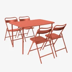 Set tavolo da giardino bistrot pieghevole in acciaio con 4 sedie, 120cm