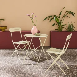 Set tavolo da giardino bistrot pieghevole rotondo in acciaio con 2 sedie