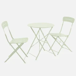 Set tavolo da giardino bistrot pieghevole rotondo in acciaio con 2 sedie