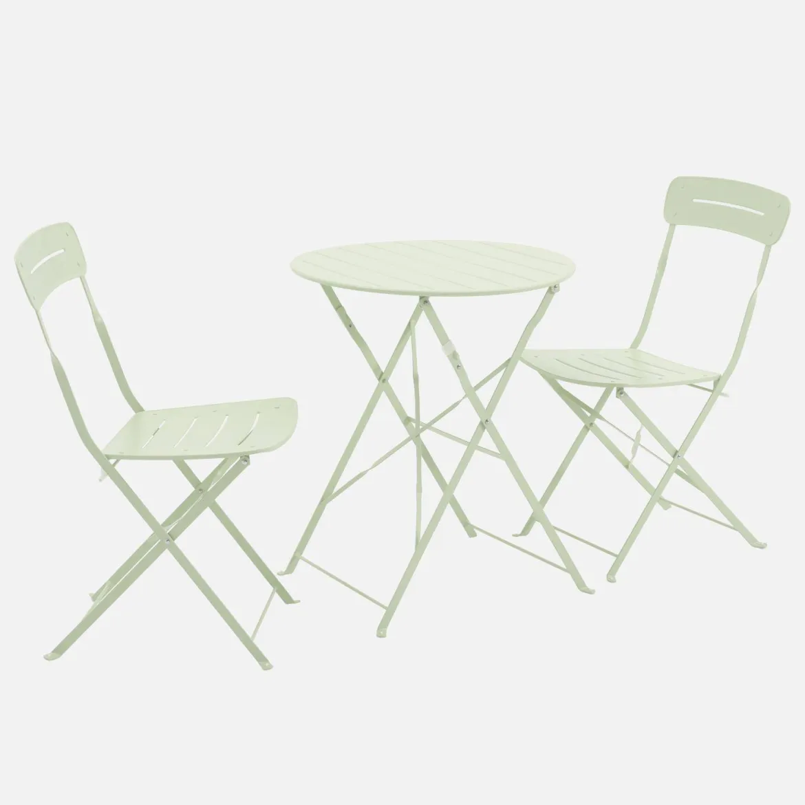 Set tavolo da giardino bistrot pieghevole rotondo in acciaio con 2 sedie