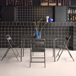 Set tavolo da giardino bistrot pieghevole in acciaio con 4 sedie, 120cm