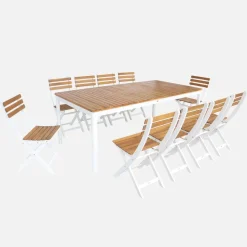 Set tavolo da giardino con angoli arrotondati in legno di acacia con 10 sedie