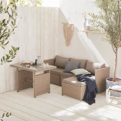 Set tavolo da giardino con pouf a incasso con 6 posti