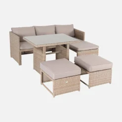 Set tavolo da giardino con pouf a incasso con 6 posti