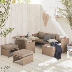 Set tavolo da giardino con pouf a incasso con 6 posti