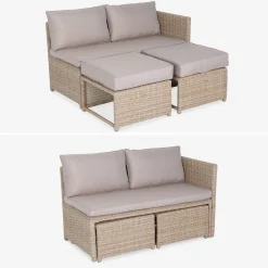 Set tavolo da giardino con pouf a incasso con 6 posti