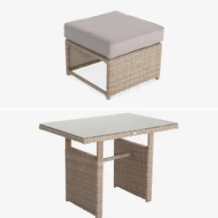 Set tavolo da giardino con pouf a incasso con 6 posti