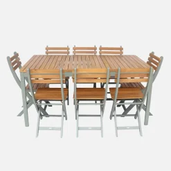 Set tavolo da giardino con angoli arrotondati in legno di acacia con 8 sedie