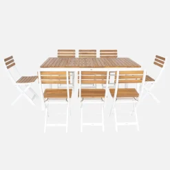 Set tavolo da giardino con angoli arrotondati in legno di acacia con 8 sedie