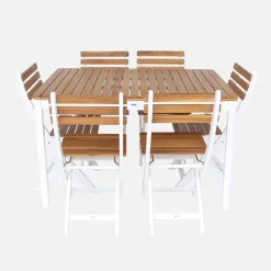 Set tavolo da giardino con angoli arrotondati in legno di acacia con 8 sedie