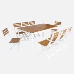 Set tavolo da giardino con angoli arrotondati in legno di acacia con 8 sedie