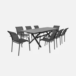 Set tavolo da giardino estensibile in alluminio con 8 sedie