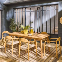 Set tavolo da giardino estensibile in legno di acacia con 6 sedie