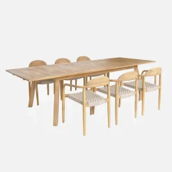 Set tavolo da giardino estensibile in legno di acacia con 6 sedie