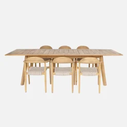 Set tavolo da giardino estensibile in legno di acacia con 6 sedie