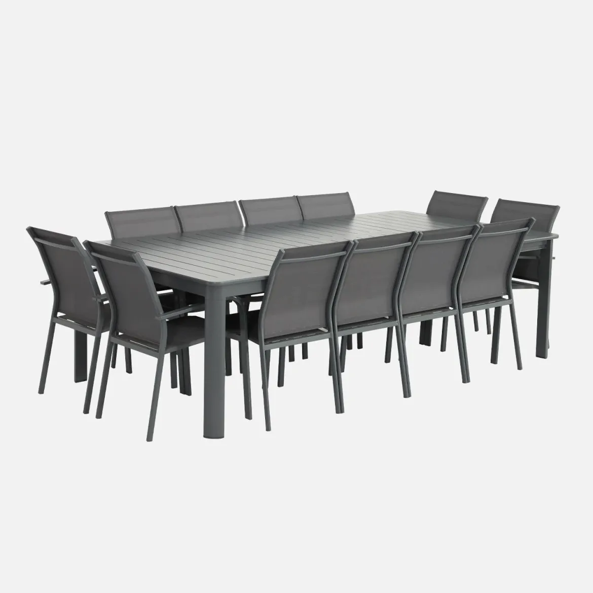 Set tavolo da giardino estensibile in alluminio con 12 sedie