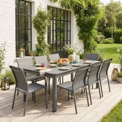 Set tavolo da giardino estensibile in alluminio con 8 sedie