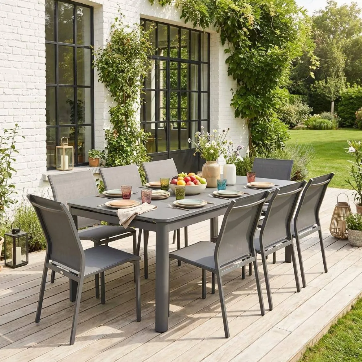 Set tavolo da giardino estensibile in alluminio con 8 sedie
