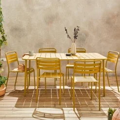 Set tavolo da giardino in acciaio con 6 sedie, 160cm