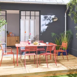 Set tavolo da giardino in acciaio con 2 poltrone e 4 sedie
