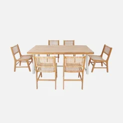 Set tavolo da giardino in legno di acacia e metallo con 6 sedie in resina