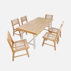 Set tavolo da giardino in legno di acacia e metallo con 6 sedie in resina