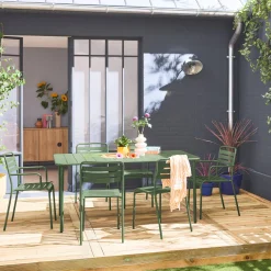 Set tavolo da giardino in acciaio con 2 poltrone e 4 sedie