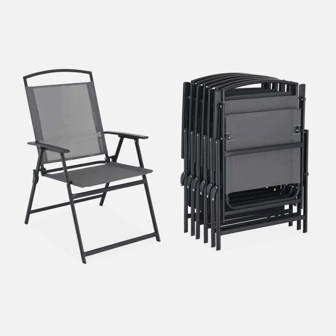 Set tavolo da giardino in acciaio con 6 poltrone e 1 ombrellone