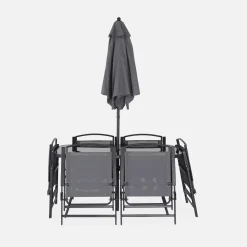Set tavolo da giardino in acciaio con 6 poltrone e 1 ombrellone