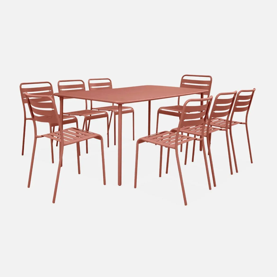 Set tavolo da giardino in acciaio con 8 sedie, 160cm